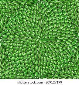 Hand-drawn doodle green leaves seamless pattern.