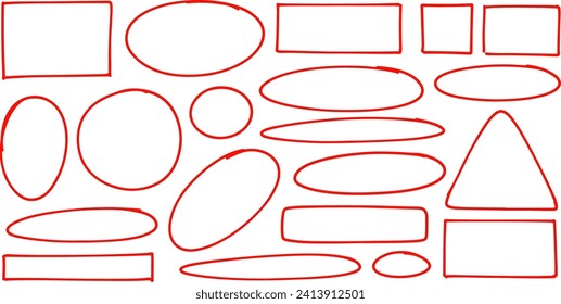 Handdrawn doodle grunge circle and square highlights. Charcoal pen round ovals. Marker scratch scribble inrounder. Round scrawl frames. Vector illustration