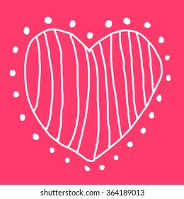 Hand-drawn doodle happy valentines day postcard print with hearts lettering letters red. Design elements. Doodle hand drawn style illustration for greeting card, t-shirts and bags print, scrapbooking