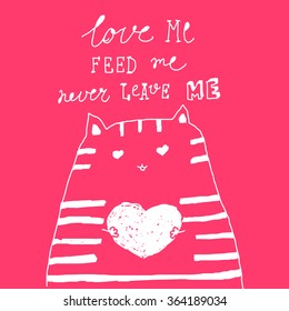 Hand-drawn doodle happy valentines day postcard print with hearts lettering letters red. Design elements. Doodle hand drawn style illustration for greeting card, t-shirts and bags print, scrapbooking
