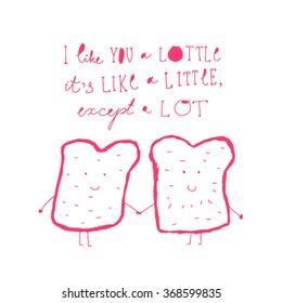 Hand-drawn doodle happy valentines day postcard print with hearts lettering letters red. Design elements. Doodle hand drawn style illustration for greeting card, t-shirts and bags print, scrapbooking