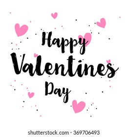 Hand-drawn doodle happy valentines day postcard print with hearts pink. Design elements. Doodle hand drawn style illustration for greeting card, t-shirts and bags print, scrap-booking