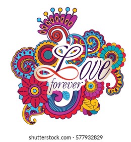 Hand-drawn doodle happy valentines day postcard print . Design elements. Doodle hand drawn style illustration for greeting card, t-shirts and bags print, scrapbooking