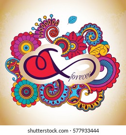 Hand-drawn doodle happy valentines day postcard print . Design elements. Doodle hand drawn style illustration for greeting card, t-shirts and bags print, scrapbooking