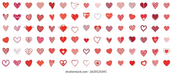 Hand-drawn doodle heart vector collection in various styles—perfect for Valentine’s Day, wedding invitations, love themes, romantic cards, and cute decorative elements isolated on white background