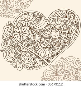 Hand-Drawn Doodle Henna Heart Vector Illustration