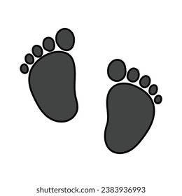 A hand-drawn doodle icon of baby footprints isolated on a white background. Flat design. Vector illustration.