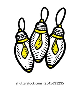 Hand-drawn doodle icon of decorative light bulbs, perfect for New Year’s celebrations
