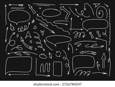 Ícone de doodle desenhado à mão com setas de esboço, estrelas, corações e elementos decorativos. Coleção de arte de linha bonito com marcas de ênfase manuscritas, rabiscos e símbolos gráficos. Perfeito para decoração de texto e projetos de design criativo.