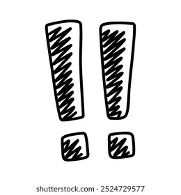 A hand-drawn doodle illustration of bold exclamation marks. Perfect for use in creative designs, infographics, or attention-grabbing elements. Simple and expressive.