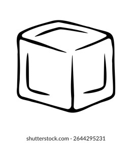 Hand-drawn doodle illustration of an ice cube, ideal for food and drink designs, cocktail bar menus, recipe cards, and summer-themed graphics