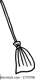 
Hand-drawn doodle illustration of a witch's broom Halloween black and white