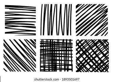 Hand-drawn doodle inside a square. A set of graphic design elements in the form of an even square. Vector stock illustration isolated on white background.