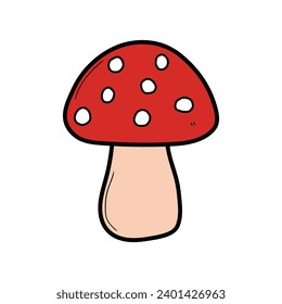 A hand-drawn doodle of an isolated fly agaric on a white background. Vector illustration.