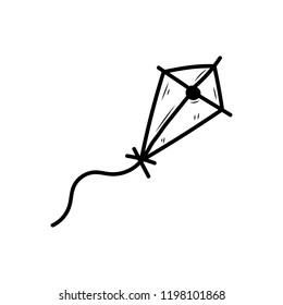 Handdrawn doodle Kite icon. Hand drawn black sketch. Sign symbol. Decoration element. White background. Isolated. Flat design. Vector illustration.