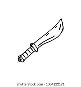 Handdrawn doodle knife icon. Hand drawn black sketch. Sign symbol. Decoration element. White background. Isolated. Flat design. Vector illustration.