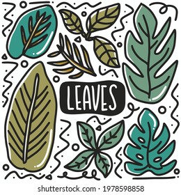 hand-drawn doodle leaf type art design element illustration. Illustration of leaf type set