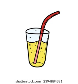 A hand-drawn doodle of a lemonade glass with a straw isolated on a white background. Vector illustration.