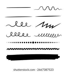 Hand-drawn doodle lines and underline strokes. A collection of various marker brush elements.