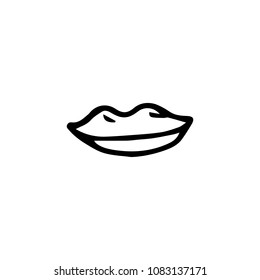 Handdrawn doodle lips icon. Hand drawn black sketch. Sign symbol. Decoration element. White background. Isolated. Flat design. Vector illustration.