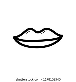 Handdrawn doodle lips icon. Hand drawn black sketch. Sign symbol. Decoration element. White background. Isolated. Flat design. Vector illustration.