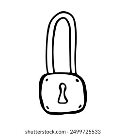 Hand-Drawn Doodle Lock. Hand drawn Padlock sketch style. Locked Padlock Drawing, security concept art.