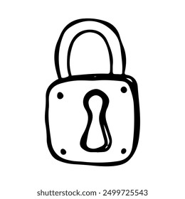 Hand-Drawn Doodle Lock. Hand drawn Padlock sketch style. Locked Padlock Drawing, security concept art.