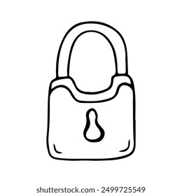 Hand-Drawn Doodle Lock. Hand drawn Padlock sketch style. Locked Padlock Drawing, security concept art.