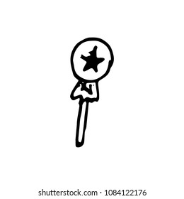 Handdrawn doodle lollipop icon. Hand drawn black sketch. Sign symbol. Decoration element. White background. Isolated. Flat design. Vector illustration.