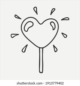 Hand-drawn doodle lollipop in the shape of a heart just about love or for Valentine's day.