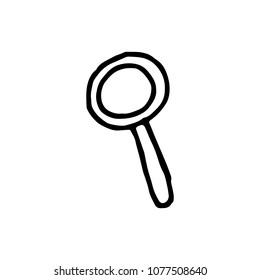 Handdrawn doodle magnifier icon. Hand drawn black sketch. Sign symbol. Decoration element. White background. Isolated. Flat design. Vector illustration.