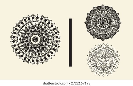 Feixe de mandala de doodle desenhado à mão com ornamentos circulares florais e abstratos. Conjunto de vetores.