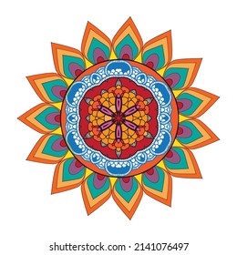 Hand-drawn doodle mandala.ornate elements For Design, Arabic Mehendi design for Hands, round Ethnic mandala with colorful tribal ornament, vector illustration, Turkish, Pakistan, Islam, Arabic, Indian