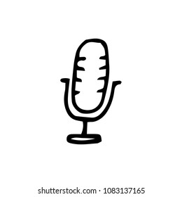 Handdrawn doodle microphone icon. Hand drawn black sketch. Sign symbol. Decoration element. White background. Isolated. Flat design. Vector illustration.