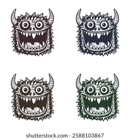 A hand-drawn doodle of a monster head with unique and playful details. Perfect for cartoon designs, character concepts, stickers, mascots, and creative illustrations.