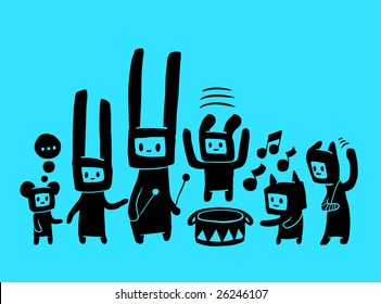 Hand-drawn doodle musicians. Vector illustration.