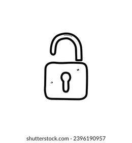 A hand-drawn doodle of an open lock isolated on a white background. Vector illustration.