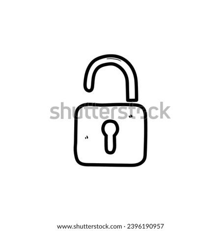 A hand-drawn doodle of an open lock isolated on a white background. Vector illustration.