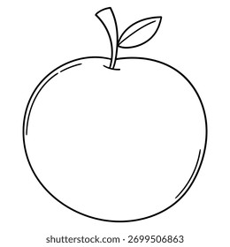 Doodle dibujado a mano de una naranja con una hoja aislada sobre un fondo blanco. Ilustración vectorial.