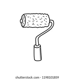 Handdrawn doodle paint roller icon. Hand drawn black sketch. Sign symbol. Decoration element. White background. Isolated. Flat design. Vector illustration.