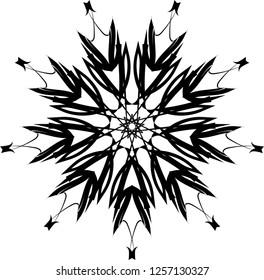 Hand-drawn doodle pattern in circle. Decorative lacy mandala or snowflake. Design element for prints, greeting cards, adult coloring book, invitations, textile, sticker. Vector illustration.