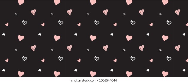 hand-drawn doodle pattern with hearts . banner template. vector illustration