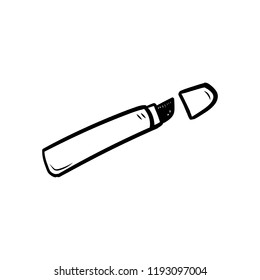 Handdrawn doodle pen icon. Hand drawn black sketch. Sign symbol. Decoration element. White background. Isolated. Flat design. Vector illustration.