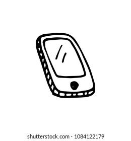 Handdrawn doodle phone icon. Hand drawn black sketch. Sign symbol. Decoration element. White background. Isolated. Flat design. Vector illustration.