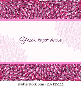 Hand-drawn doodle pink petals background with wide empty frame for text.