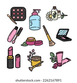 handdrawn doodle playful whimsical cosmetic beauty makeup for woman 