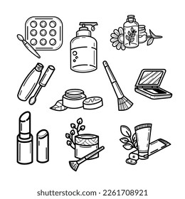 handdrawn doodle playful whimsical lineart cosmetic beauty makeup for woman 