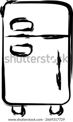 Hand-drawn doodle of a refrigerator, simple sketch style representing kitchen appliance, food storage, cooling, household, home interior, freshness, and daily life.
