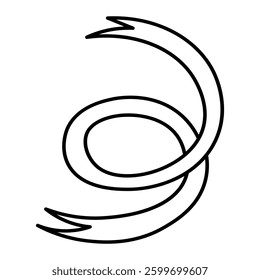 Hand-drawn doodle of a ribbon in a swirling abstract shape, ideal for creative designs. This vector element is versatile for decorations, icons, and minimalist art projects.