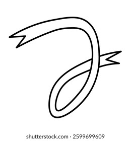 Hand-drawn doodle of a ribbon in a swirling abstract shape, ideal for creative designs. This vector element is versatile for decorations, icons, and minimalist art projects.